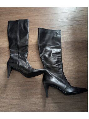 Stuart Weitzman | Black Leather Knee High Pointed Toe Boots